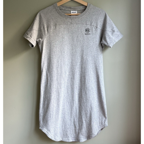REEBOK XS Classic Gray Cotton T-Shirt Dress Cutout Back Athleisure Logo Casual - Picture 1 of 11
